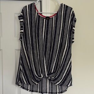 W5 Black and White Asymmetrical Tie Front Blouse